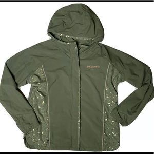 COLUMBIA Olive Green Hooded Girls Windbreaker Sz M